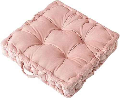 Miniatura 7 de Cojines cuadrados para asiento de suelo, cojín de asiento de silla de tatami de color sólido con asa, cojín de terciopelo portátil grueso para yoga,