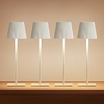 LUTEC 4 Pack Cordless Table Lamp,6000mAh Rechargeable Battery Operated Desk Lamp,Two Adjustable Heights,Waterproof, Touch Control & 3 Color Stepless Dimming for Restaurant/Bedroom/Bars/Outdoor (Gold)