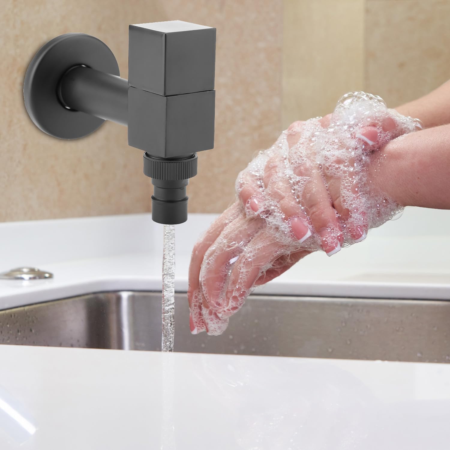 Tissting 2 Rubinetti Parete G1/2 Ottone Nero Opaco, Rubinetti Esterni | Rubinetto Quadrato, Ricambio Idraulico per Bagni, Balconi e Giardini Domestici
