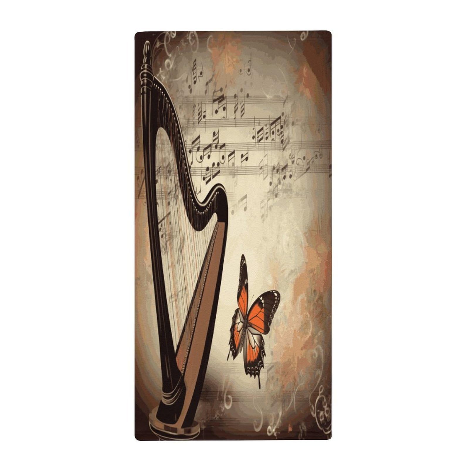 Fekiloot Style Music Background With Harp And Butterfly Towels For Bathroom, Bath Towels 13.8 X 28.7 Inch, Hand Towel Multipurpose Use As Bath Fitness, Bathroom, Shower, Sports, Yoga Towel