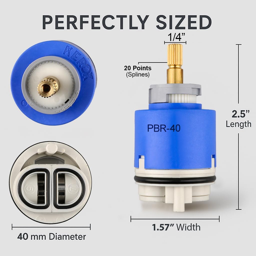 Kerox PBR 40 Faucet Cartridge, Replacement Cartridge Compatible with La Torre, Cascade & Nobili, Single Lever Shower Tub Repair, Tub Faucet Cartridges, Kitchen & Bathroom Faucet Cartridge Replacement