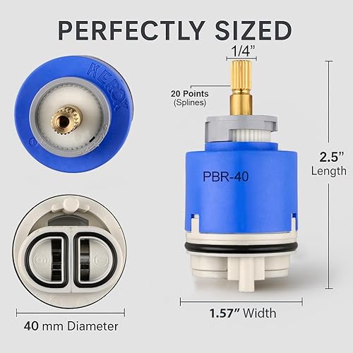 Miniatura 3 de Kerox PBR 40 - Cartucho de repuesto compatible con La Torre, Cascade y Nobili, reparación de bañera de ducha de una sola palanca, cartuchos de grifo