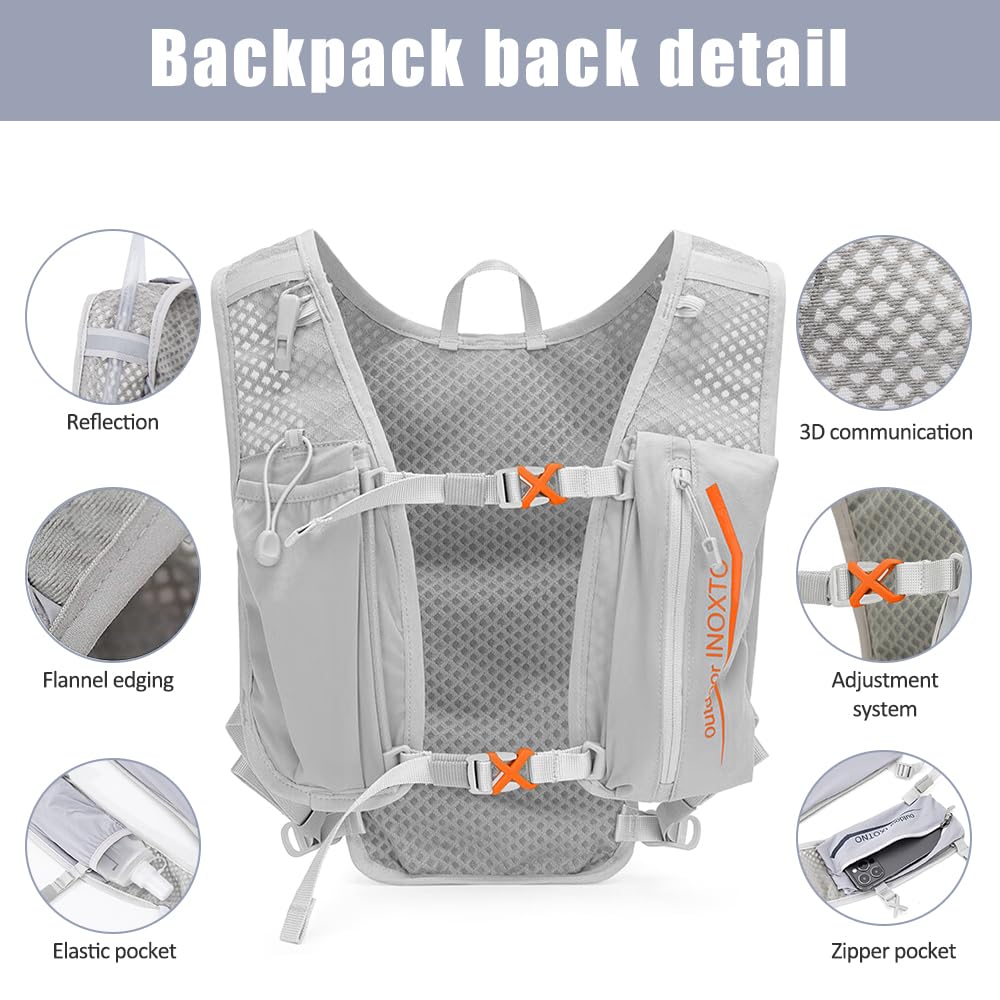 Zaino da corsa per idratazione, 5 l, leggero, con cinghie pettorali regolabili, gilet per l'idratazione da corsa, con sacca d'acqua o fiaschetta morbida