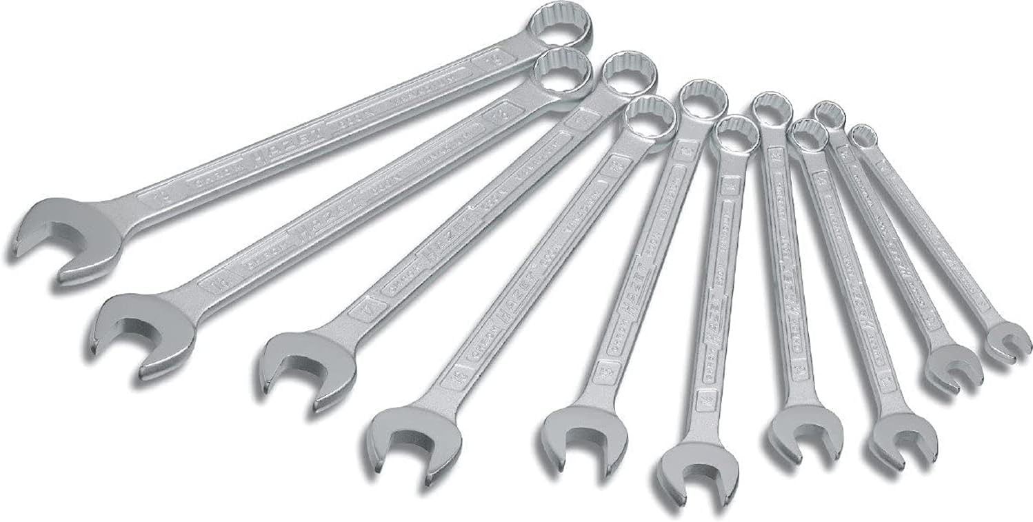 HAZET Juego de llaves combinadas 600SPC/10 I 10 herramientas, salida: hexágono exterior doble, ancho de llave: 8 -19 mm, mango de llave de anillo fino con perfil en T doble extra robusto