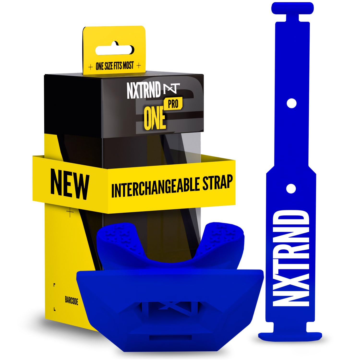 Nxtrnd One Pro Football Mouth Guard, Interchangeable Strap, Fits Adult & Youth (Blue)