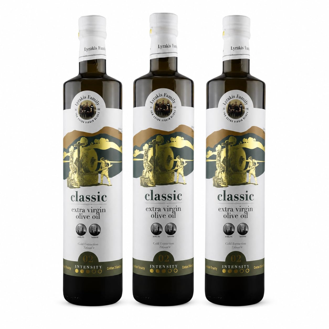 3 Flaschen je 0,75 Liter Lyrakis Family - Natives Koroneiki Olivenöl extra Classic