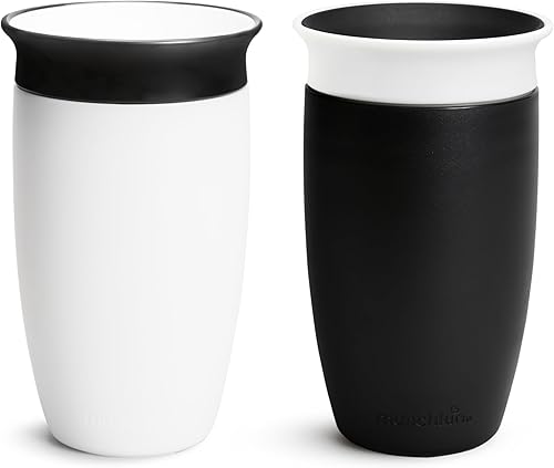 Munchkin Vasos para niños pequeños de 1 a 3 años, a prueba de derrames, Miracle 360 tazas, 10 onzas, paquete de 2, negroblanco