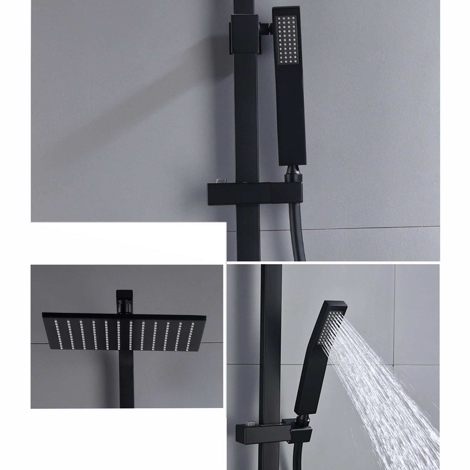 BiaoTeng Set Doccia con Soffione e Doccetta e Miscelatore, Colonna Doccia da Muro con Miscelatore Ottone, Kit Doccia con Soffione e Doccetta Miscelatore Nero