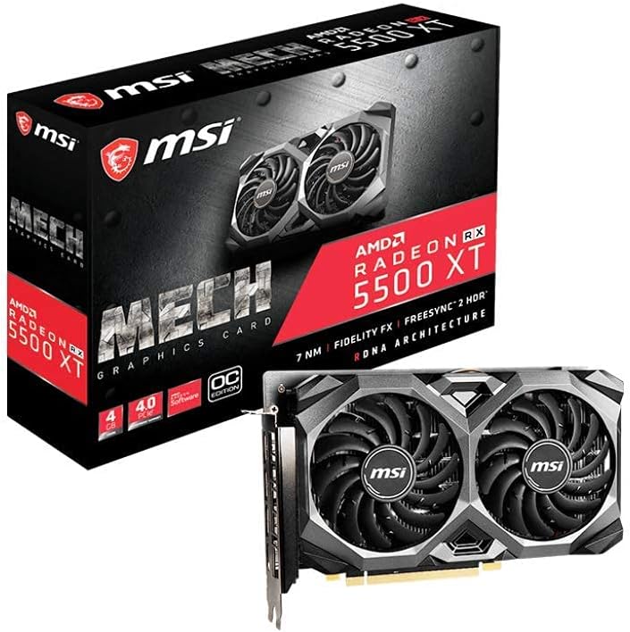 MSI Gaming Radeon RX 5500 XT Boost Clock: 1845 MHz 128-bit 4GB GDDR6 DP/HDMI Dual Torx 3.0 Fans Freesync VR Ready Graphics Card (RX 5500 XT MECH 4G OC) (Radeon RX 5500 XT MECH 4G OC) (Renewed)