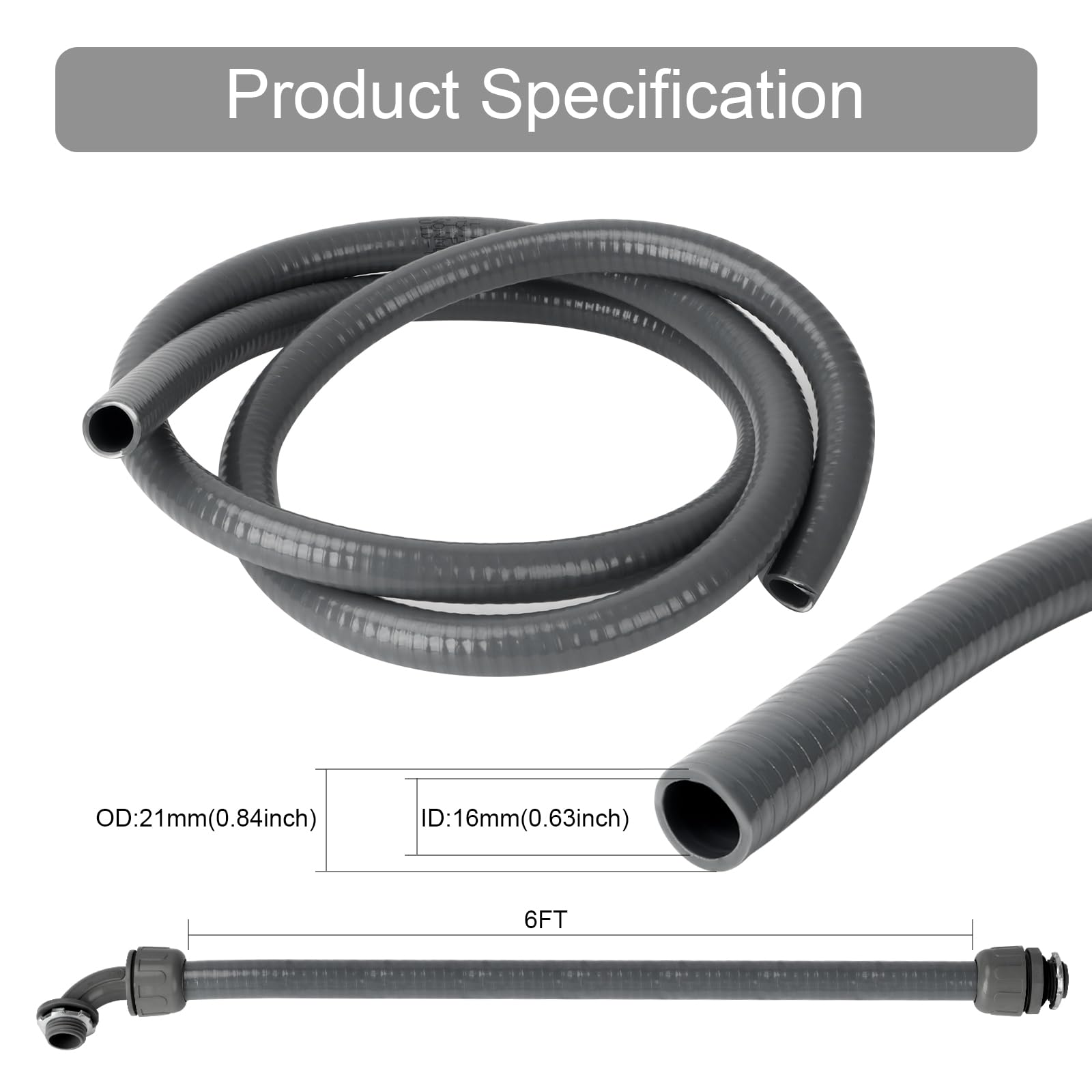 HOMNUTS Electrical Conduit Kit 1/2'' 6FT Grey Electrical AC Whip