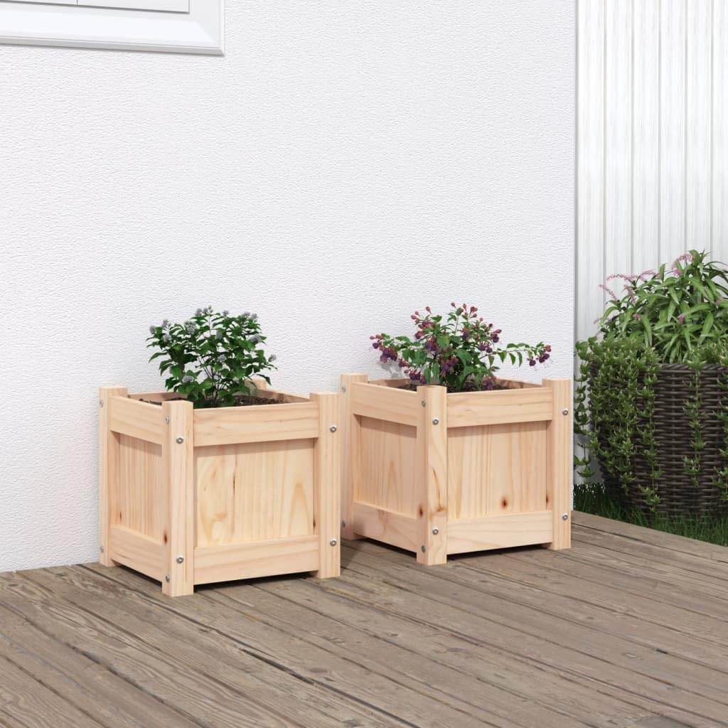 Macetero rústico de madera de pino, juego de 2 unidades, 31 x 31 x 31 cm, maceta de madera maciza para balcón, jardín, diseño que ahorra espacio, jardinera elevada
