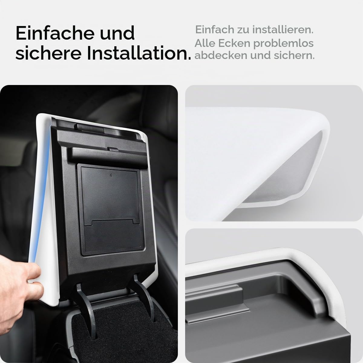Spigen Tesla Model Y (~2024) Model 3 (2021-2023) Mittelarmlehne Abdeckung, Armlehne Abdeckung Schutzhülle Inennraum, Langlebig und Wasserfest, Kompatibel mit Tesla Model Y und Model 3 Zubehör - Weiß