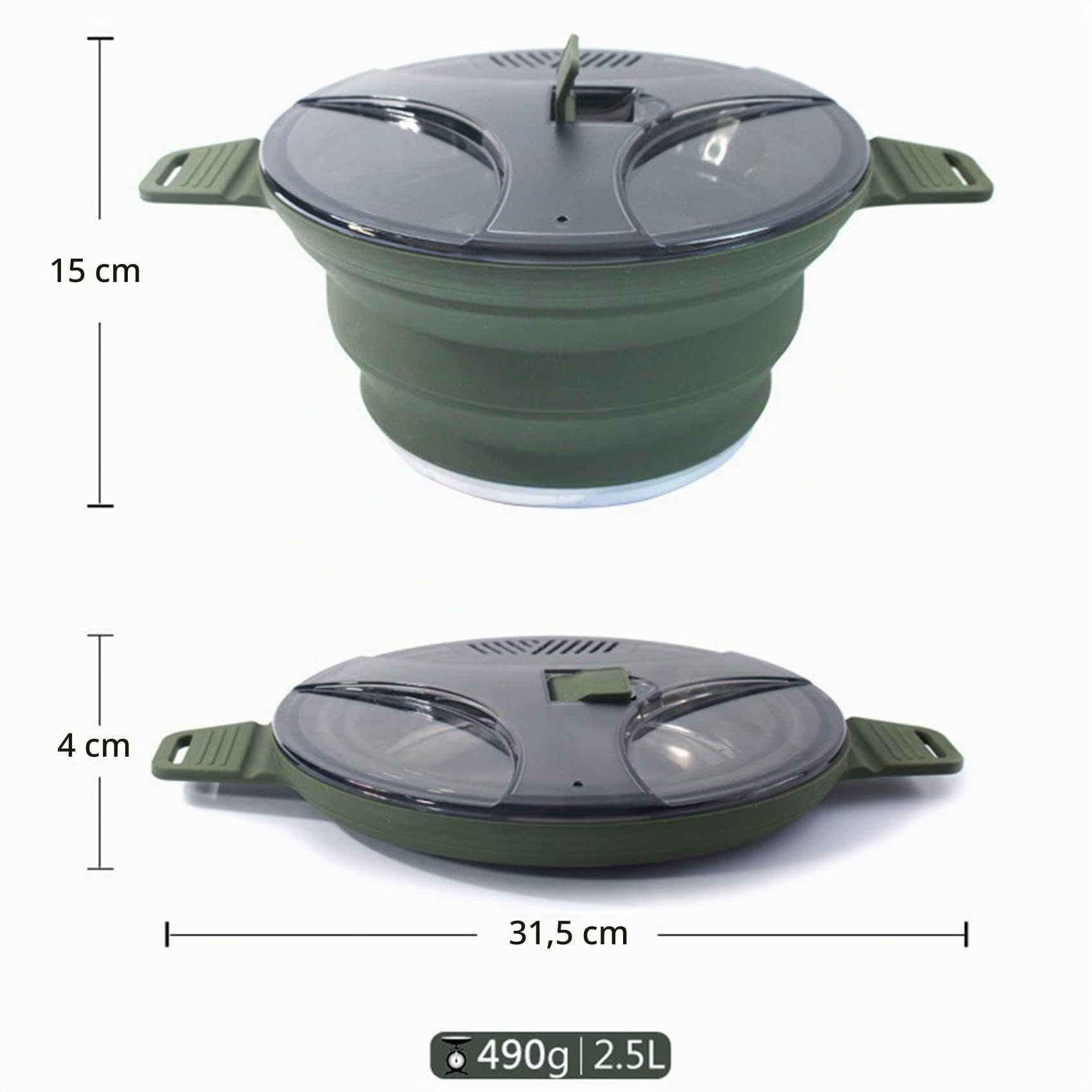 Pot pliable extérieur silicone randonnée casserole de pique-nique portable en acier inoxydable réchaud de camping vert