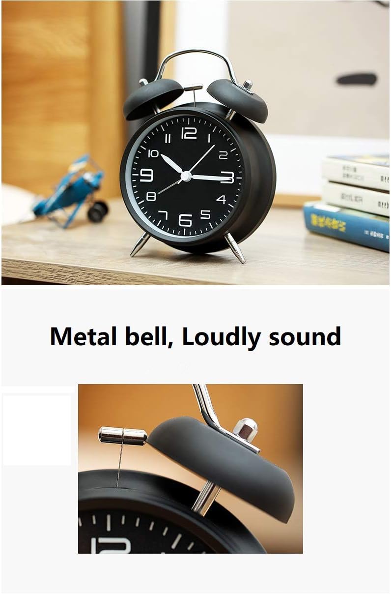 Cotchear 4 inches Twin Bell Alarm Clock, Extra Loud Machinical Ringtone, Frosted Shell, Backlight, No Noise Desk Clock for Home Office (Black)