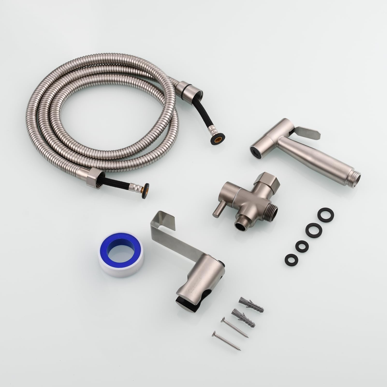 Tecmolog Kit Douchette Wc Acier Inox Douchette à Main Bidet avec Vanne WC 3 Voies 3/8"-12/17 et Tuyau de Douche 1.2m, Idéal pour WC Suspend, WS024F8