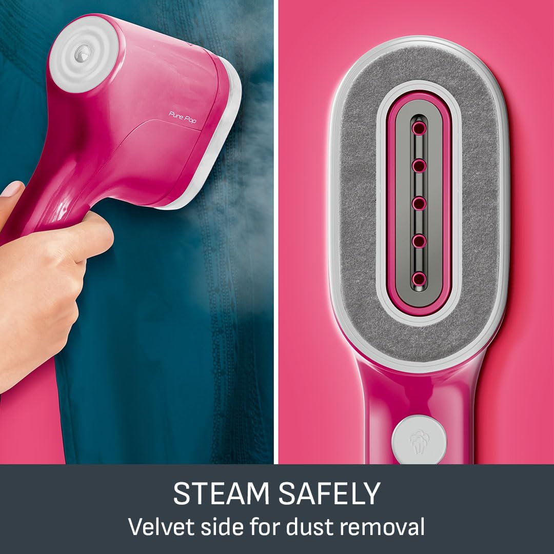 Tefal Pure Pop Slim Handheld Clothes Steamer, No Ironing Board Needed, Ready to Use in 15 Seconds, 70ml Detachable Water Tank, Travel Iron, Garment Steamer, Pink, DT2023 — view 7