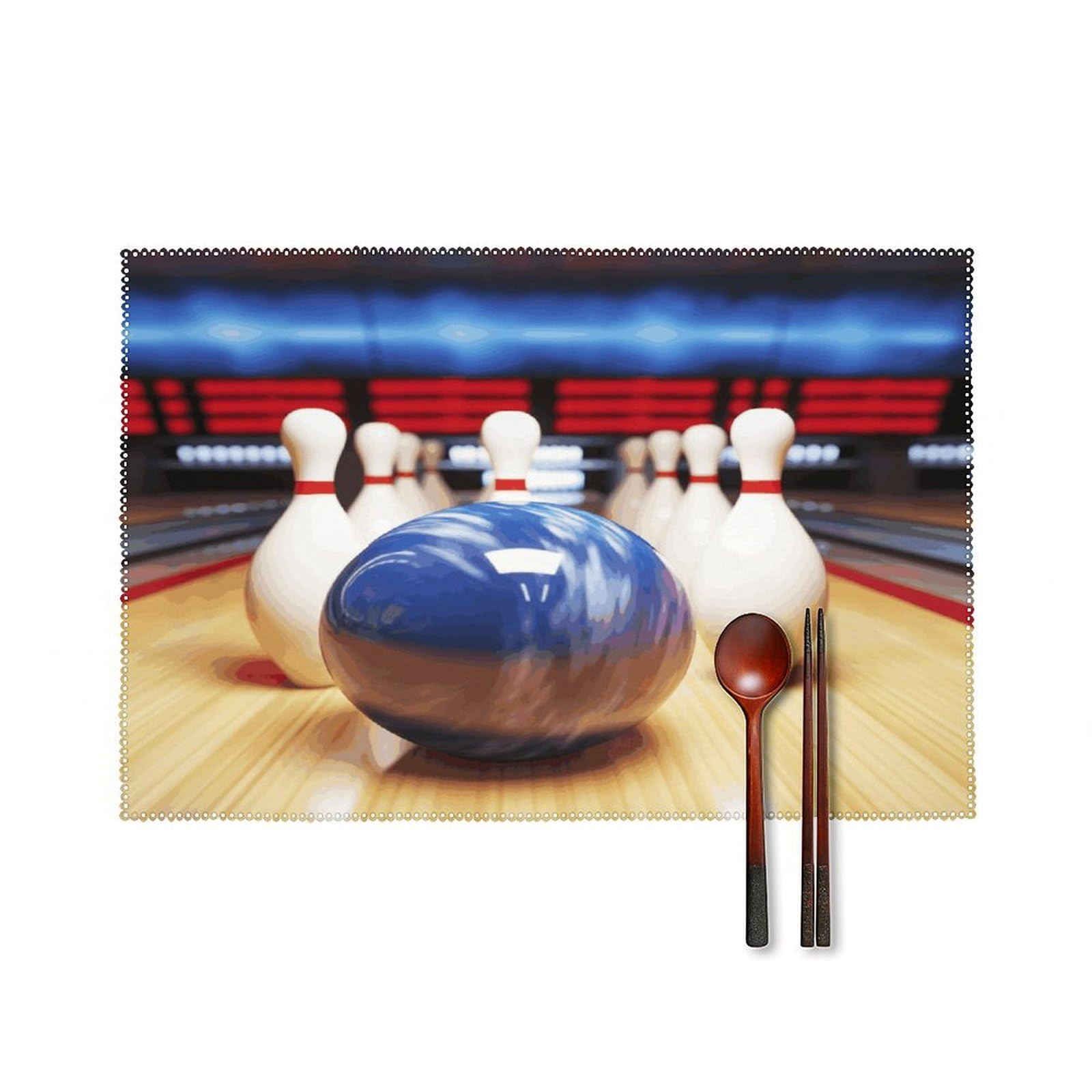 Bowling Placemats Set of 4 Canvas Washable Cloth Place Mats Wipeable Heat Resistant Table Mats Elegant Cloth Placemat for Kitchen Dinning Party Table Decor 12" X 18"