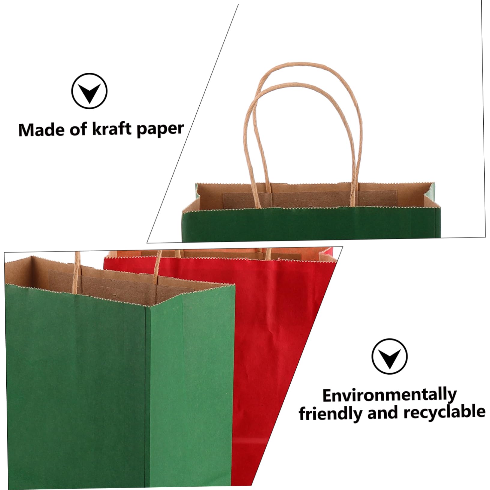 COLLBATH 24 Stück Umweltfreundliche und Recycelbare Weihnachtspapiertüten aus Kraftpapier mit Traggriff in Rot und Grün für Geschenkverpackung zu Weihnachten