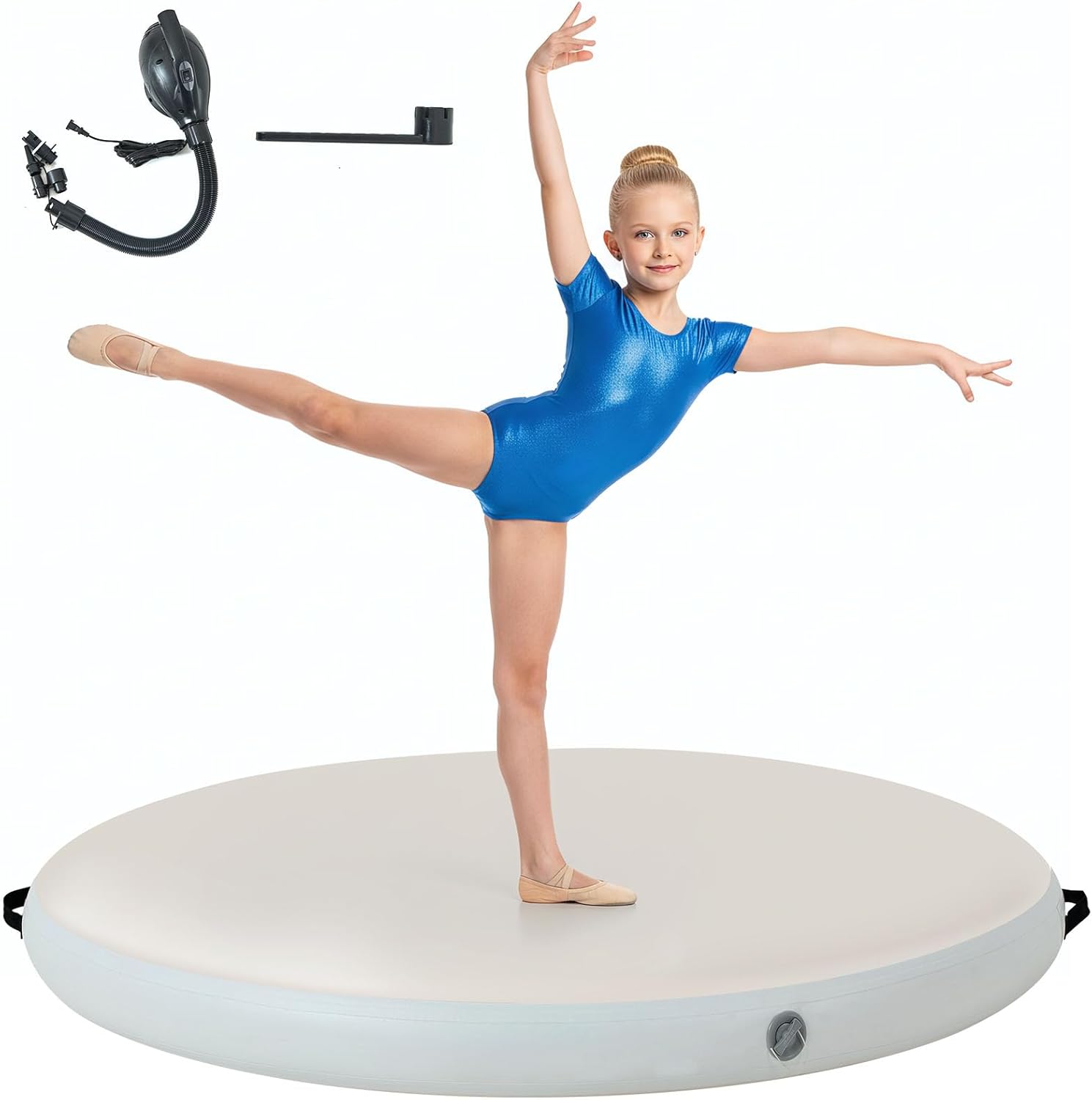 Gymnastics Air Roller Air Barrel Inflatable Tumbling Mat Tumble Air Spot - Gymnastics Training Springboard - Round Inflatable Springboard with Pump for Yoga Training Cheerleading Home Use