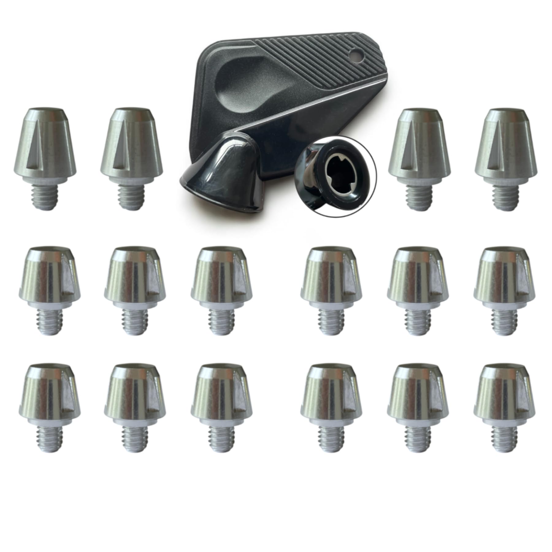 Grassroots Gear 16 Pack of Replacement SG studs for Adidas Rugby boots with 6mm thread. Long studs for soft ground in multiple lengths. Optional removal tool (with key, Silver, 14mm & 11mm)