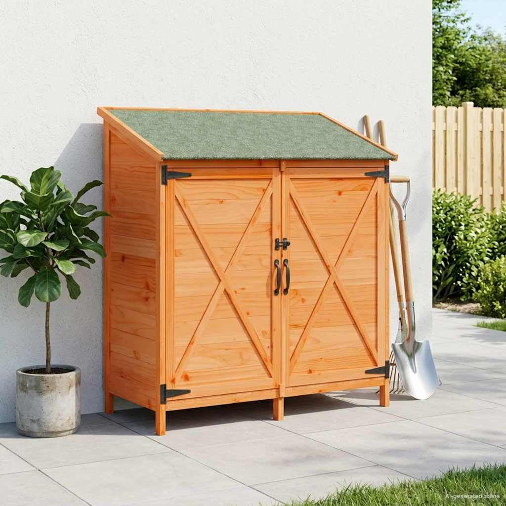 Gartenschuppen Braun aus Massivholz Fichte 106 x 56 x 113,5 cm Gerätehaus mit Lüftungstür Asphaltdach für Werkzeug Fahrradschuppen Gartenlagerung