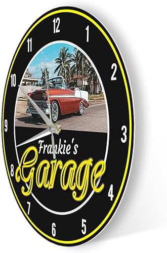 Miniatura 8 de Reloj de pared de garaje de 12 pulgadas con imagen personalizada con nombre, reloj de pared vintage para amantes de los autos, funciona con pilas,