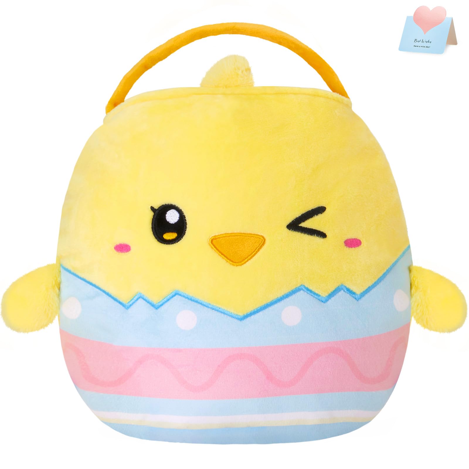 Glow GuardsPlush Easter Chicken Basket Cute Easter Treat Pail Ultrasoft Chicken Personalized Furry Basket for Easter Egg Hunting Plush Bucket for Kids & Adults