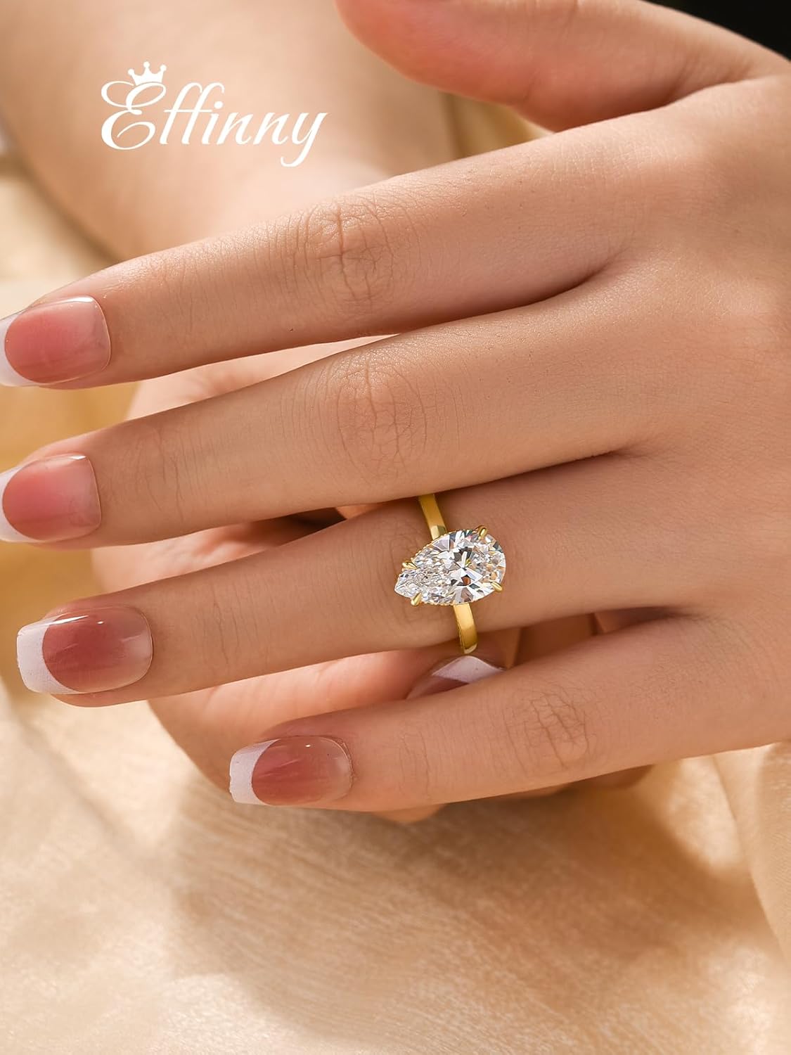 3.5ct Solitaire Pear Shaped Engagement Ring For Women,Noble Crushed Ice Thickened 14K Gold Plated Sterling Silver Elegant Beautiful Bridal Promise Ring - Image 2