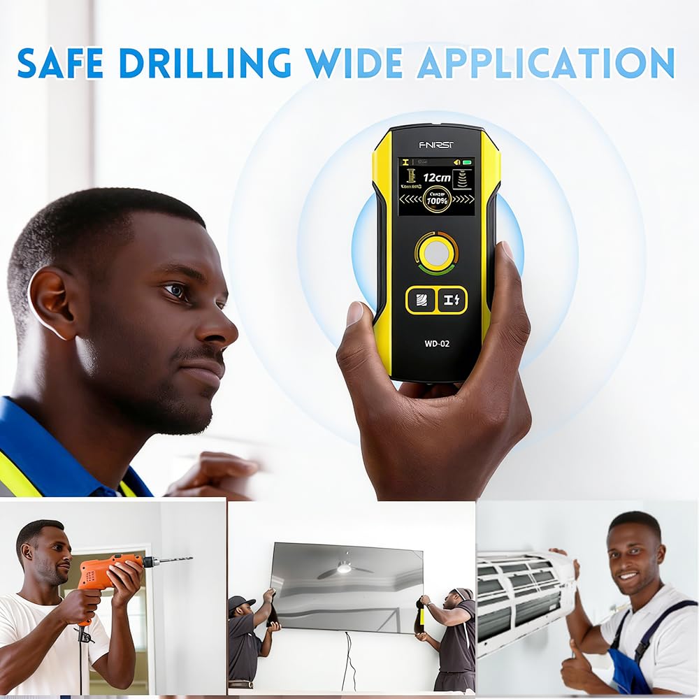 Premium Wall Scanner Stud Finder, Electronic Wall Stud Detector for Wood, Metal Studs, AC Wires, Balks, Pipes, Wire and Water Pipe Stud Finder, Visible Positioning Hole for Accurate Center Detection