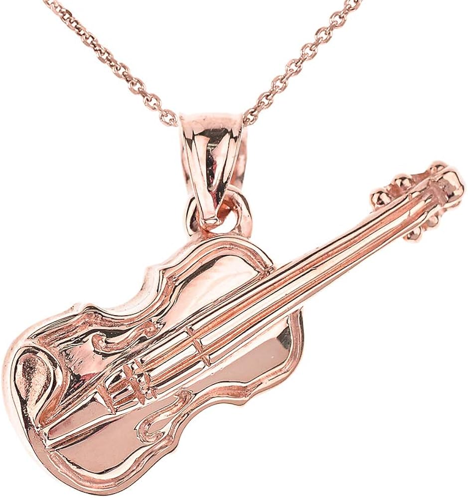 9 ct Rose Gold 3D Violin Music Charm Pendant Necklace (Available Chain