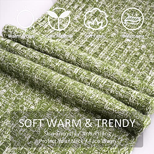 Womens Winter Warm Beanie Hat Touchscreen Gloves Long Scarf Set Ribbed Cable Knit With Fleece Lined Skull Pom Caps Olive Green #TOP3