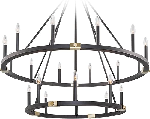 Miniatura 7 de Kira Home Jericho - Lámpara de araña grande industrial rústica de 2 niveles de 41 pulgadas, 20 luces, con 20 luces, para isla de cocina, latón frío