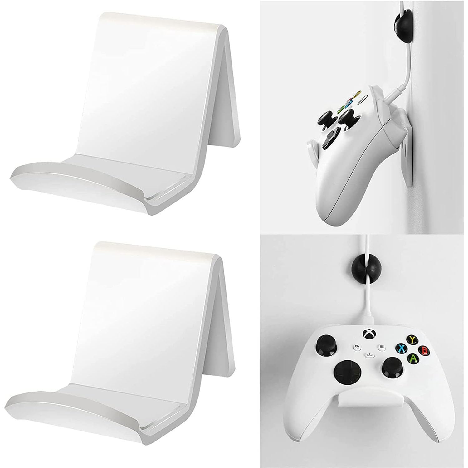 Xspring Controller Stand Gaming, 2 PCS Wall Hanging Storage Rack, Controller Wall Mount Gaming Accessories with Cable Clips Anti-Slip Pads, Hanging Gaming Controller Holder Electronic