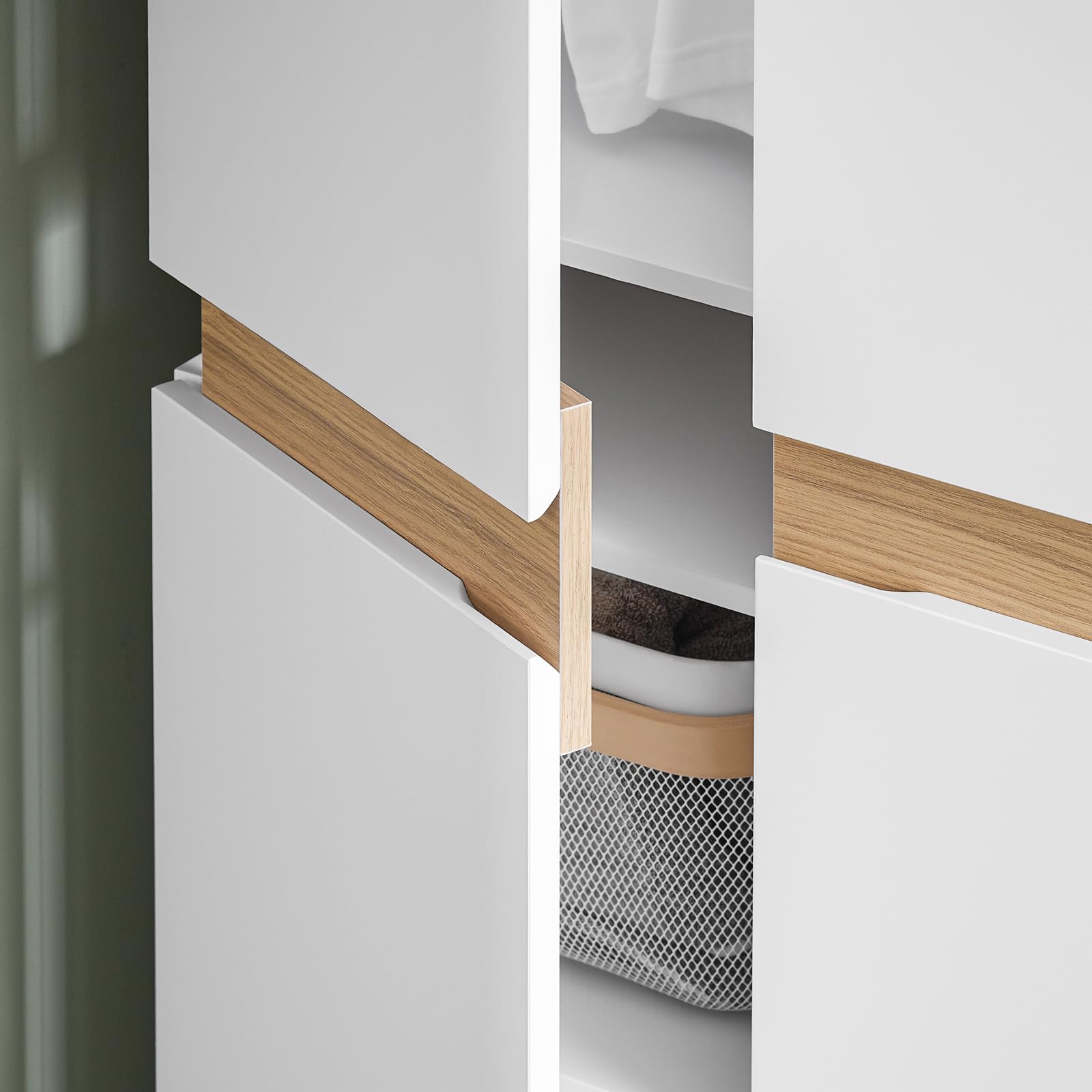 SoBuy Armadio Guardaroba Salvaspazio 2 Ante – Scarpiera Alta Ingresso con Appendiabiti e Ripiani – Mobile Multiuso per Cameretta, Camera da Letto – Bianco 61x30x192cm – KSB01-W