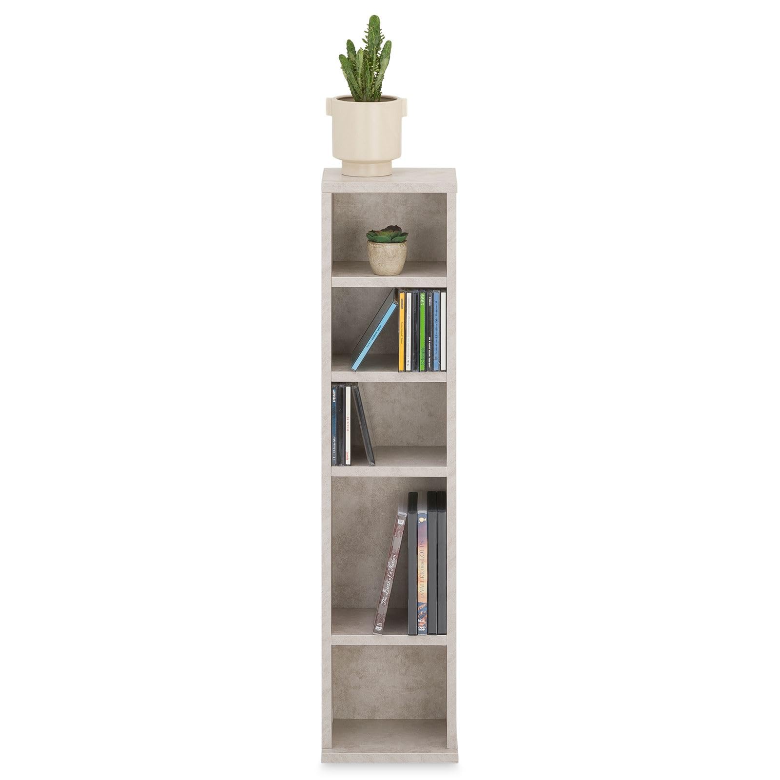 IDIMEX Étagère pour CD et DVD Melodie en Bois avec 5 étagères, 21 x 88 x 20 cm, Idéal pour rangements CD et DVD, Semi-modulable, Coloris béton