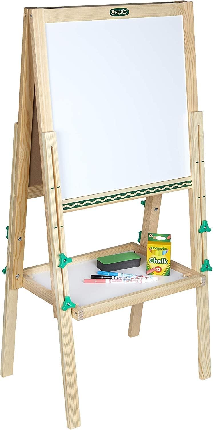 CRAYOLA - Pizarra de madera de doble cara, doble superficie negra y blanca magnética, para tizas y rotuladores, para niños a partir de 3 años -