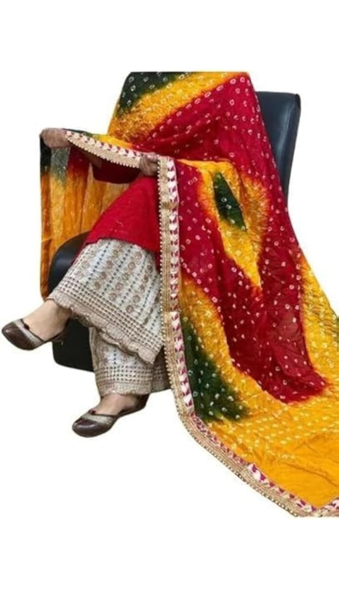 Womens Art Silk Bandhej Bandhani Gota Pati Work Dupattas Size 2.15 Meters (Multicolor)-picture-43