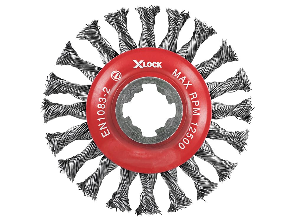 Faithfull X-Lock Conical Wire Brush 115Mm M14x2, 0.50Mm Steel Wire