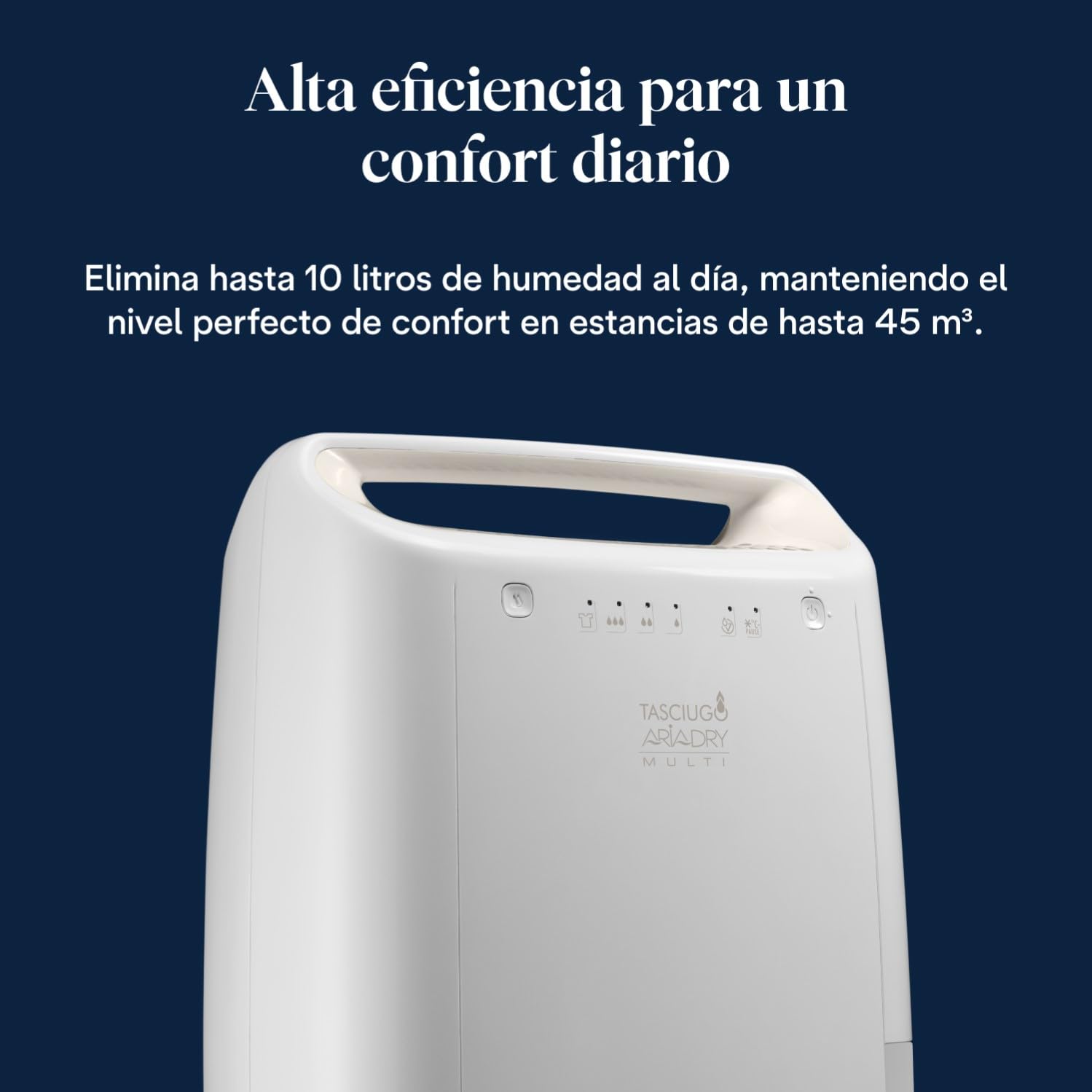 De’Longhi Tasciugo AriaDry - Deshumidificador Doméstico Portátil con Sistema de Filtración de 3-Action, 10L/día de deshumidificación, Función Secado de Ropa, Anti-Moho, Silencioso, Blanco (DEX210SF)