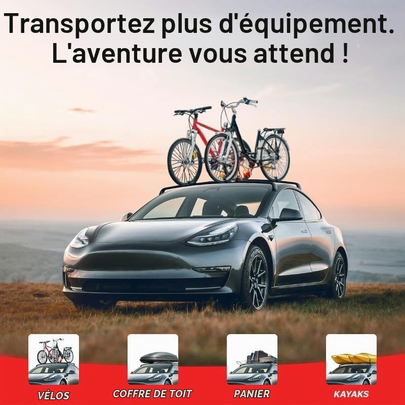 Barres de Toit transversales Haut de Gamme compatibles pour Tesla Model 3/Y 2017-2024, Galerie de Toit Haute capacité pour Coffre de Toit et Porte-vélo