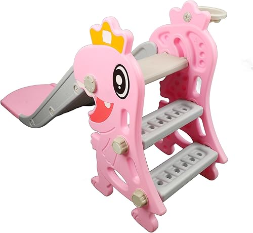 Miniatura 3 de Tobogán para niños pequeños, tobogán interior con aro de baloncesto para niños de 1 a 8 años de edad, juego y desarrollo en casa