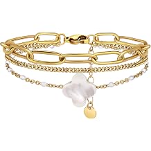 Dainty Four Leaf Clover Bracelet for Women 18K Gold Plated Stainless Steel Lucky Clover Link Bracelets Wrist Jewelry for Women