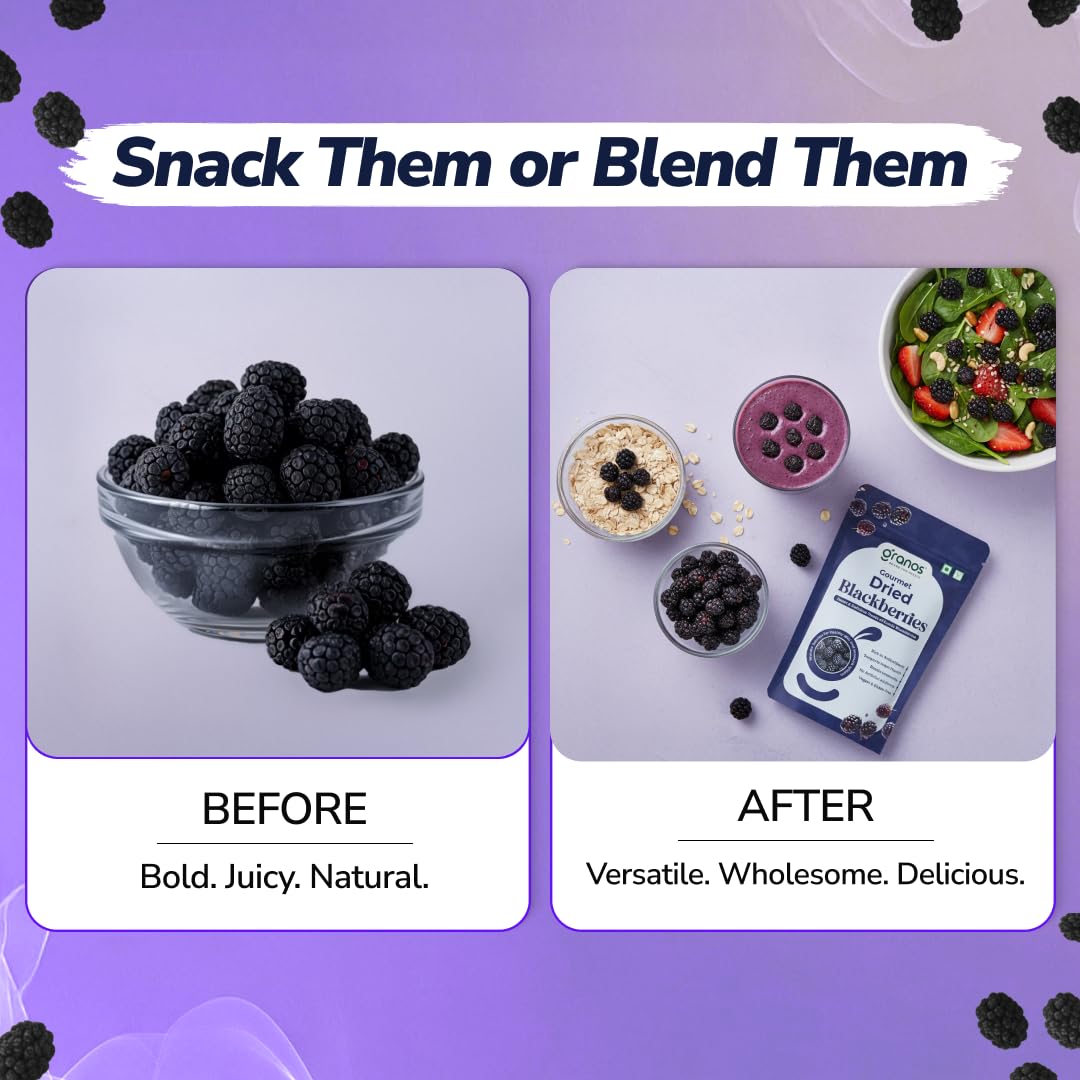 Granos Premium Dried Blackberries 150g, Natural & Healthy Snack, Dried fruit, Gluten Free, Vegan, Helps in Digestion, Cholesterol & Trans-fat free, Antioxidant Rich, No Added Refined Sugar ( Pack of 1 ) - Image 6 thumbnail