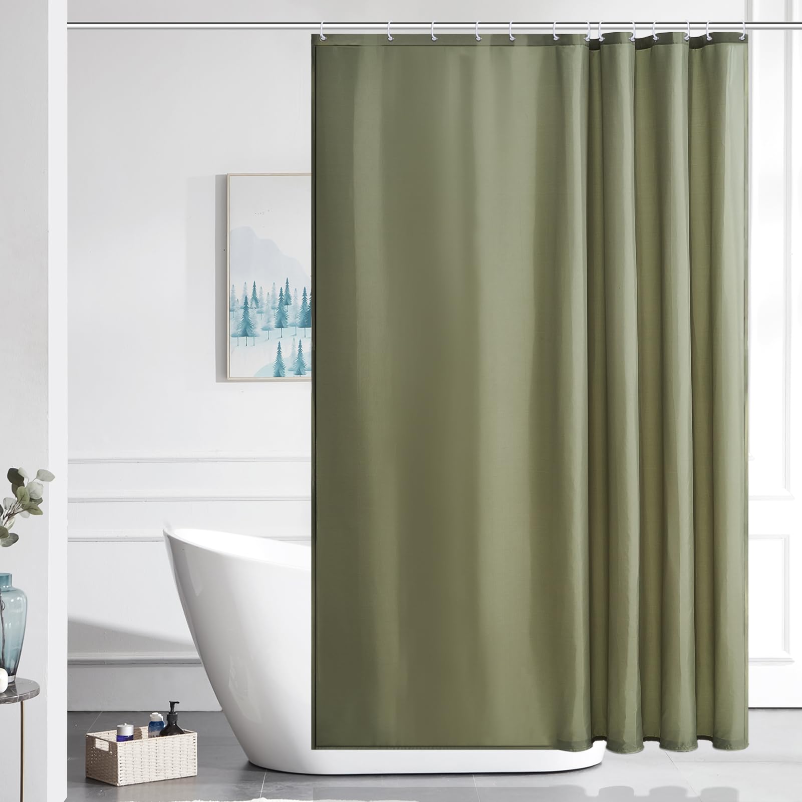 Furlinic Shower Curtain Mould Proof Resistant Wetroom Bathroom Polyester Fabric White 7ft Shower Curtains Liner Waterproof Rustproof Washable Weighted with 12 Hooks Extra Long 180x210cm 72x84. — view 125