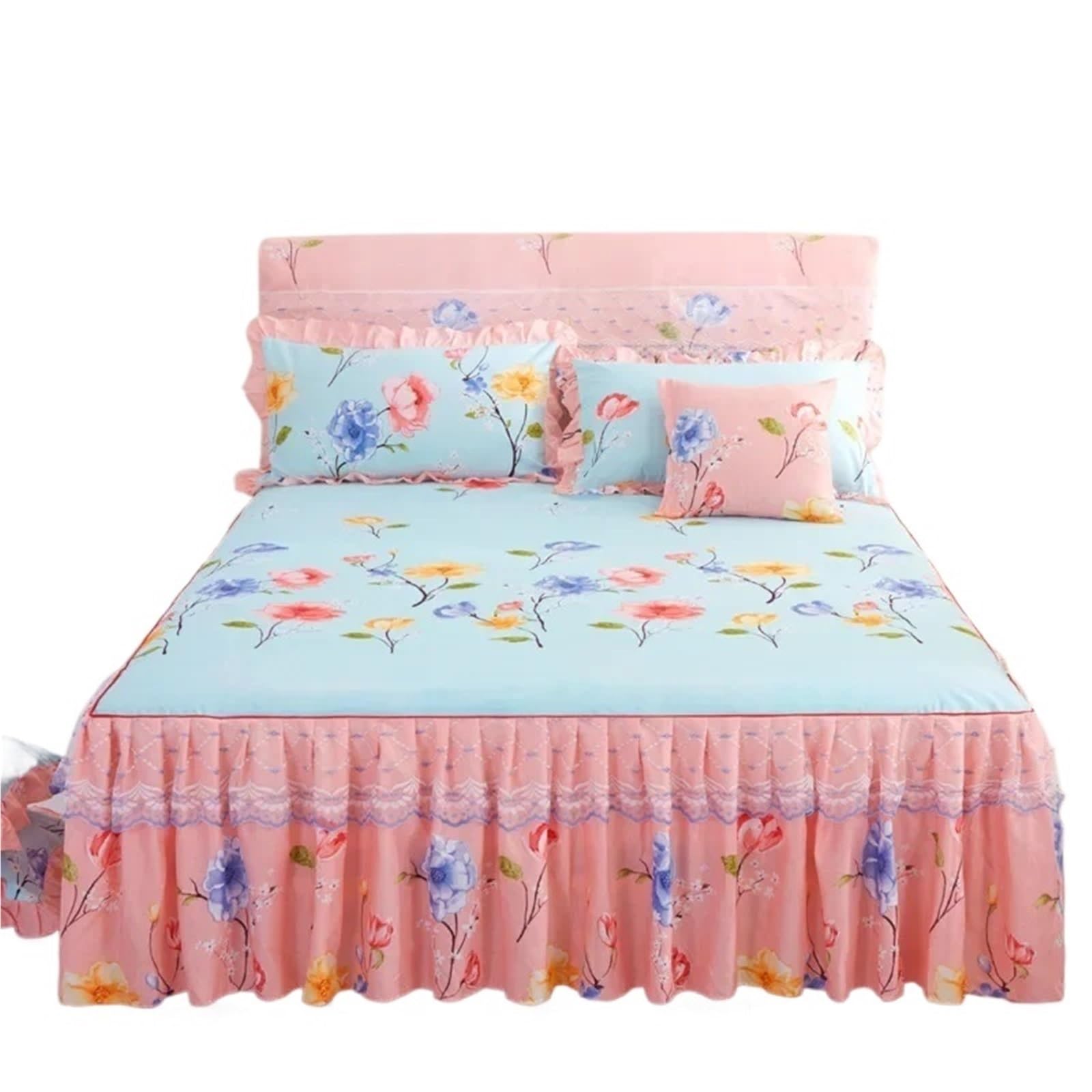 Ruffled Bed Skirt 3pcs Set Sanding Lace Bedspread Queen Bed Skirt Thickened Two-Layer Single Double Ruffle Cover(Color 4,3pcs 180x200cm)