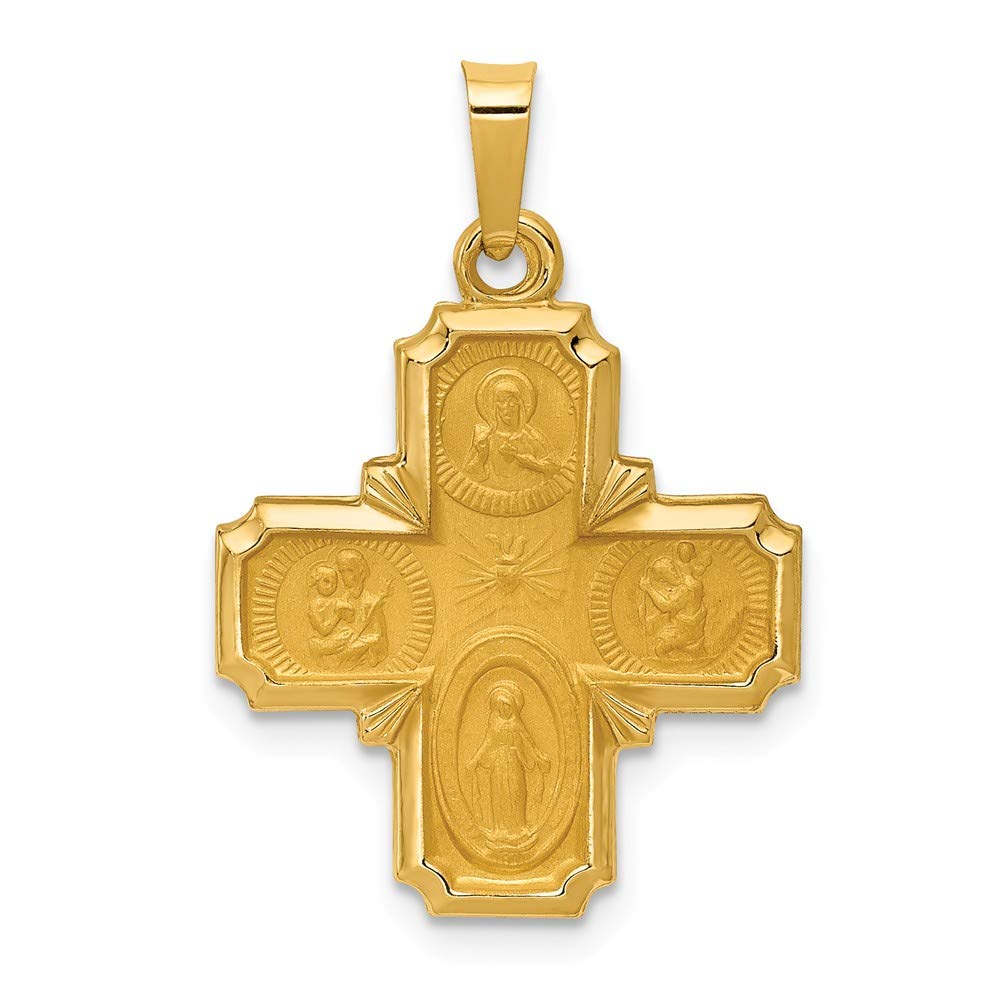 IceCarats14K Solid Yellow Gold Four Way Holy Cross Religious Medal Necklace Christian Pendant Scapular Charm