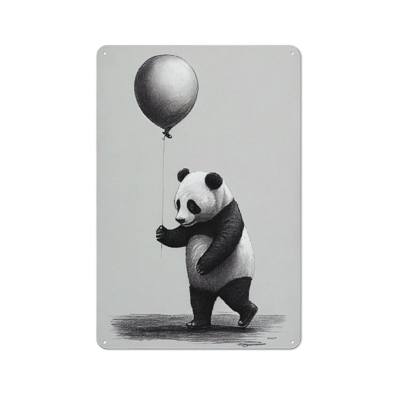 Junmoney Panda Balloon Retro Metal Wall Sign 30X20cm With For Pub Or Café, A Housewarming Gift For Hospitality Wall Decor Collectors
