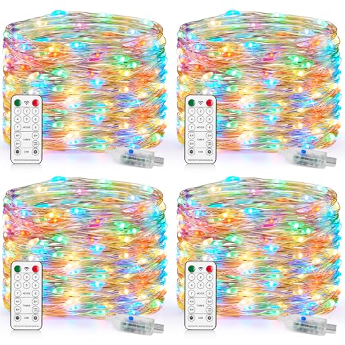 Forepin 150LED Guirlande Lumineuse, 15M USB Etanche Guirlande LED 8 Modes avec Télécommande et Minuterie, Lumière Etoilée en Fil de Cuivre pour Interieur, Décoration, Noël, Oirée, Mariage, Fête