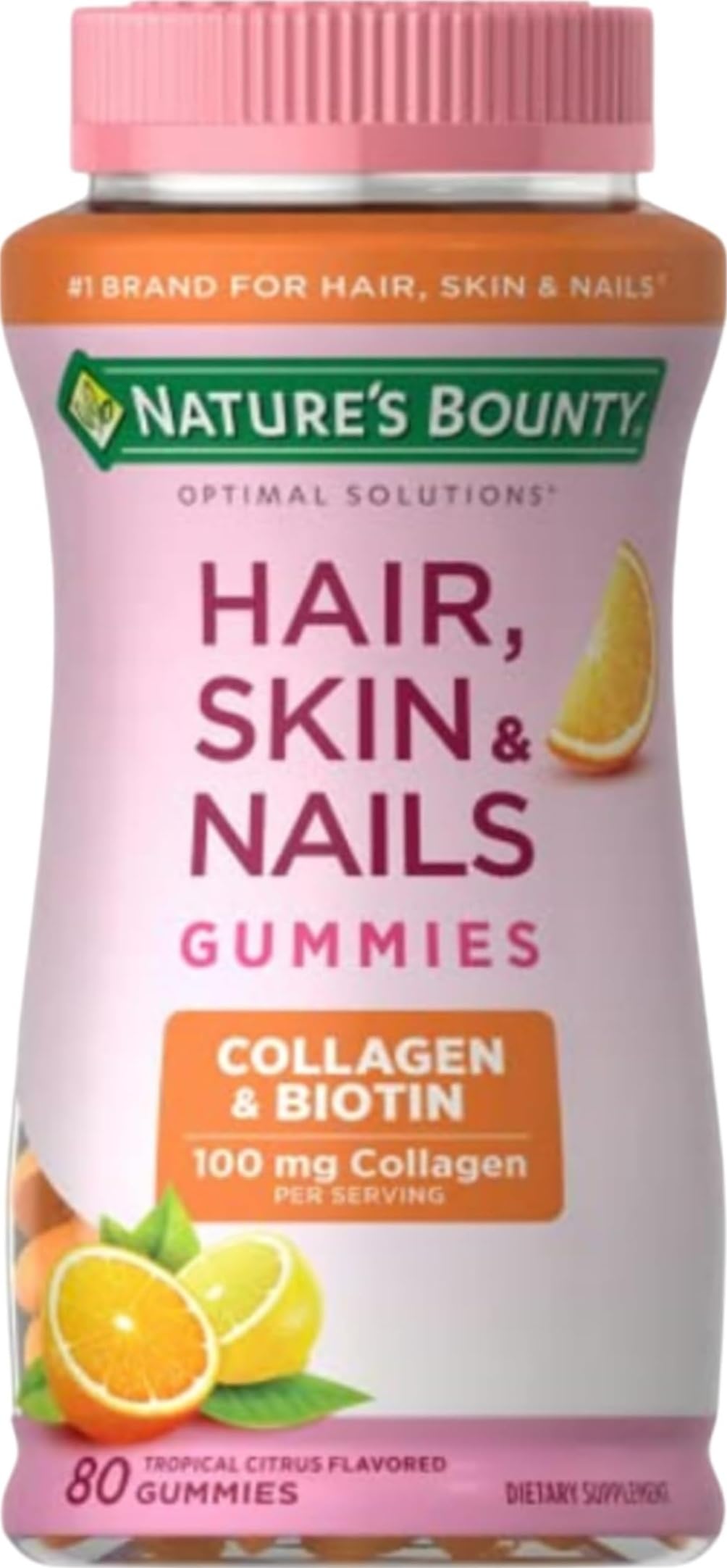 Nature's Bounty, オプティマル・ソリューション、ビオチンとコラーゲン配合、トロピカルシトラス味、グミ80個