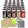 SWOMMOLY 30 Glass Spice Jars 6 oz Empty Square Spice Bottles with 703 Spice Labels, Chalk Marker and Funnel Complete Set. 30 Spice Containers with Airtight Cap, Pour/sift Shaker Lid